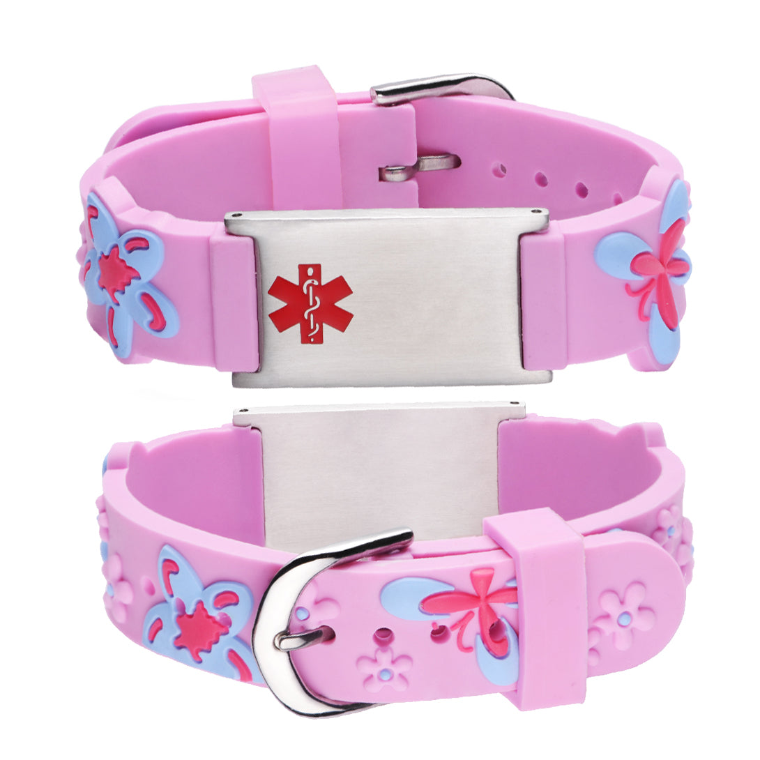 Custom engraving Medical Bracelet for Girls-Pink butterfly