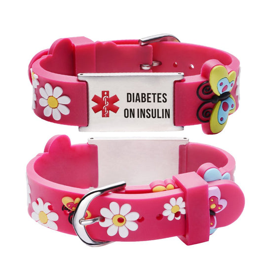 Diabetes bracelets for Girls-Red butterfly