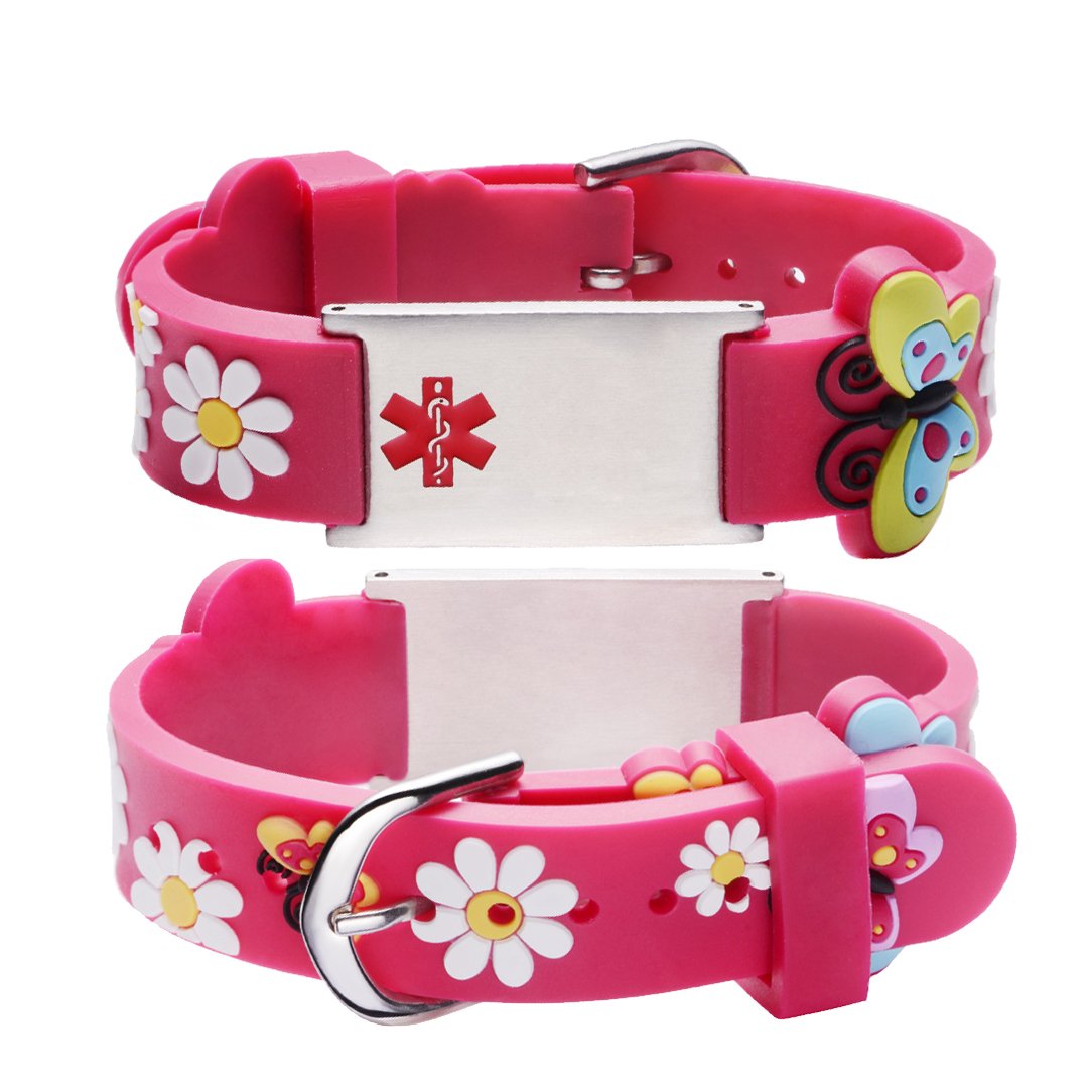 Custom engraving Medical Bracelet for Girls-Red butterfly