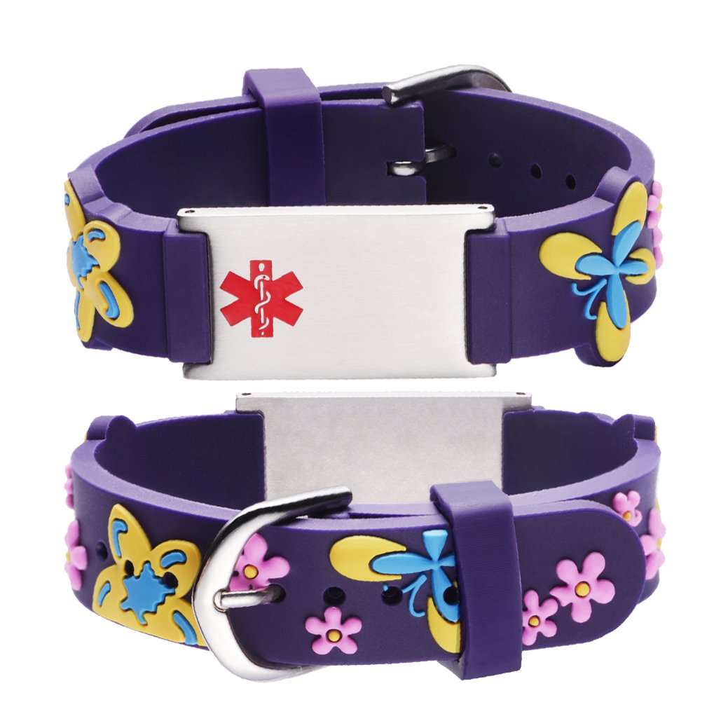 Custom engraving Medical Bracelet for Girls-Purple butterfly