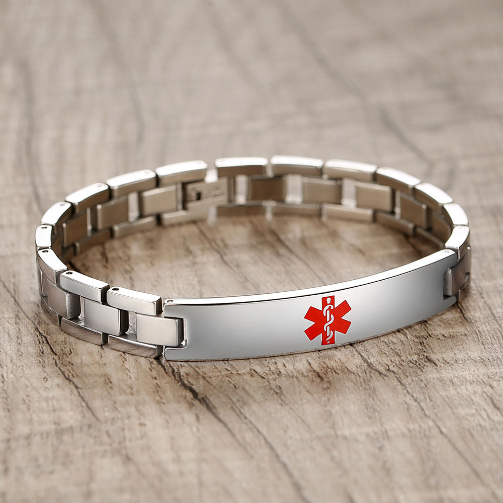 Classic Stainless Steel Medical Alert Bracelets for Men & Women with Free customize Engraving