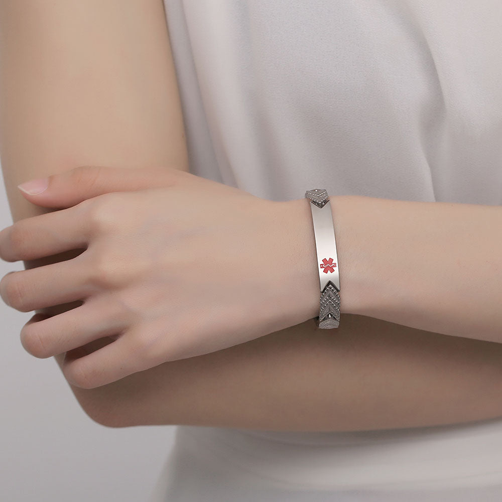 Fashion Titanium Medical alert id Bracelet for Women,Not allergic-Free engraving