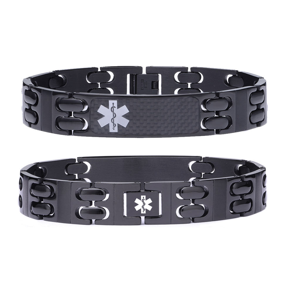 Warriors Stainless Steel Carbon Fiber Medical id Bracelet for Men-Free Engraving