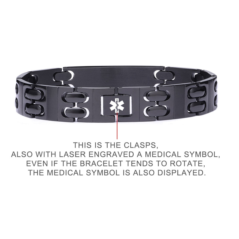 Warriors Stainless Steel Carbon Fiber Medical id Bracelet for Men-Free Engraving