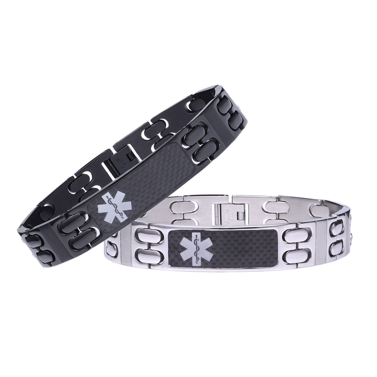 Warriors Stainless Steel Carbon Fiber Medical id Bracelet for Men-Free Engraving