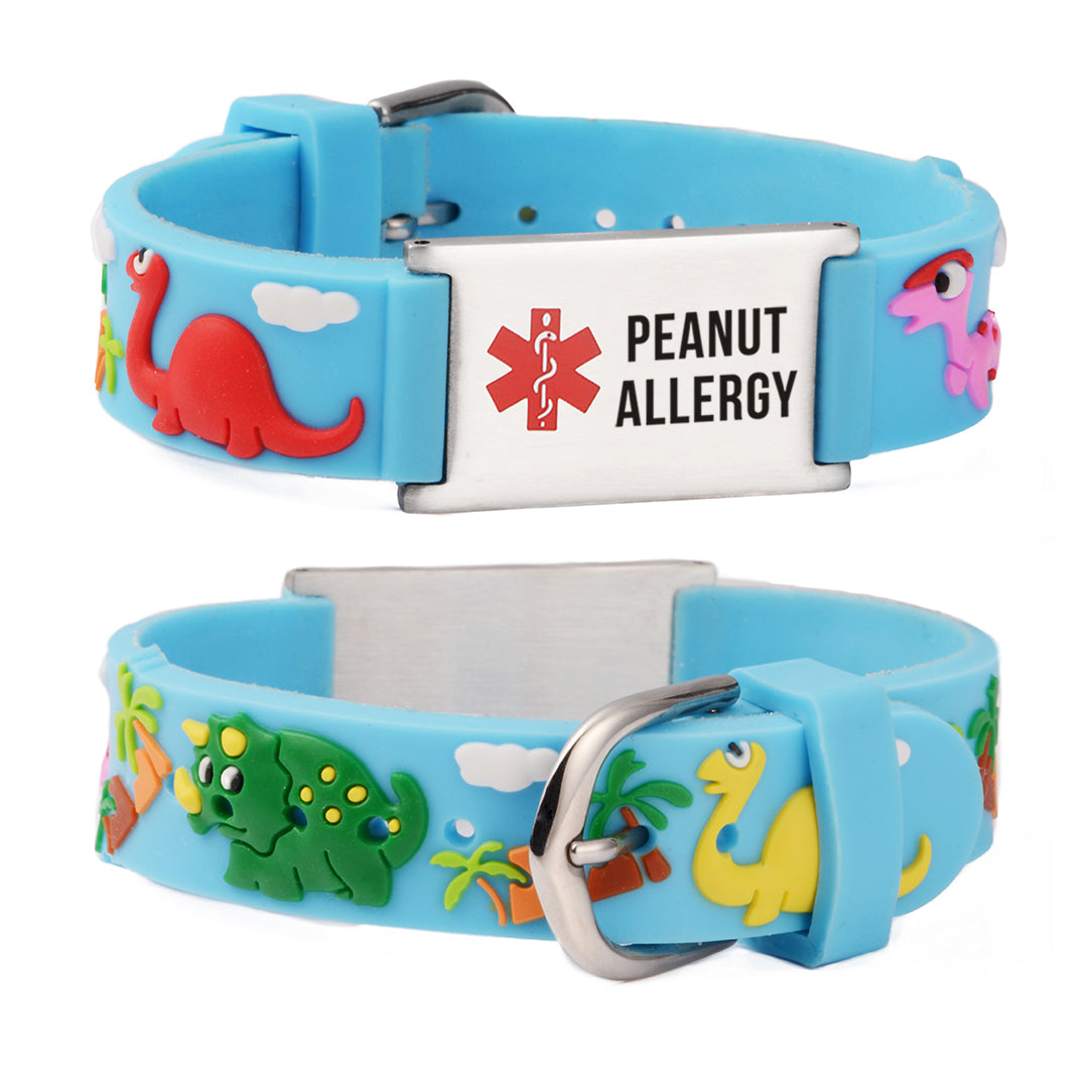 LinnaLove Cartoon blue dinosaur Medical Alert id Bracelets for boy & Girls,Kids for diabetets,seizures,allergy