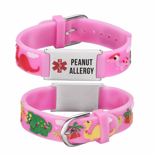 Peanut Allergy bracelets for kids-Pink dinosa