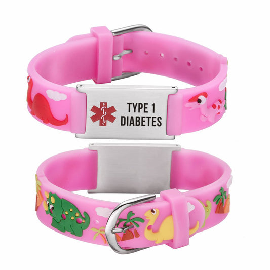 Type 1 Diabetes bracelets for kids-Pink dinosa