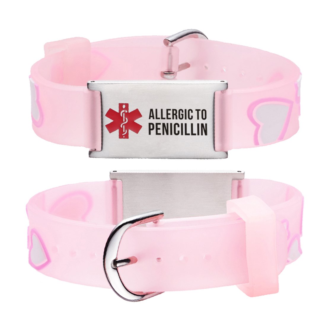 Allergic to Penicillin Alert Bracelet for kids-Pink Heart