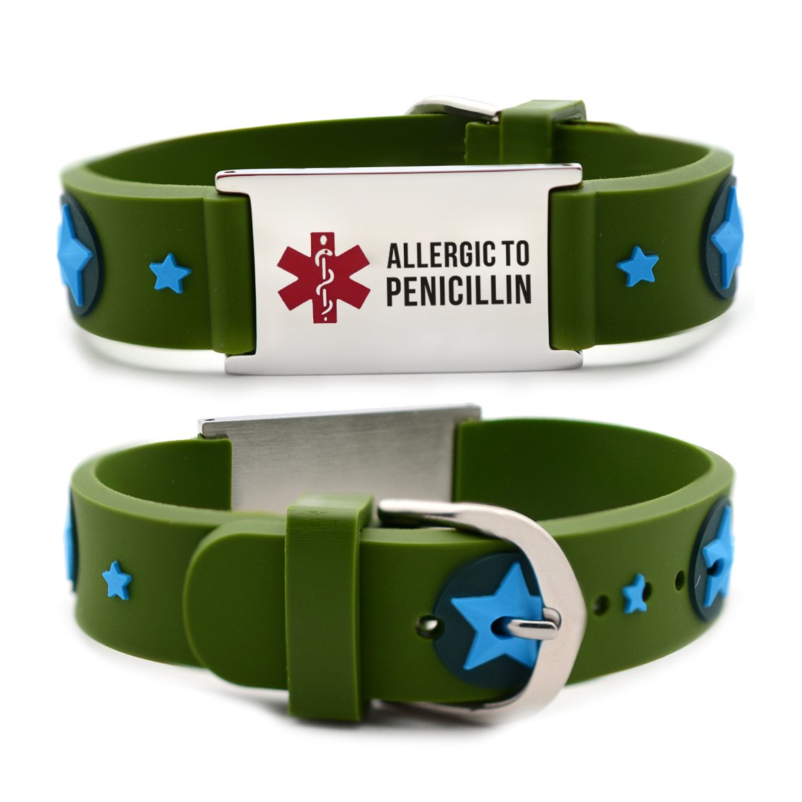 Allergic to Penicillin Alert Bracelet for kids-Green american star