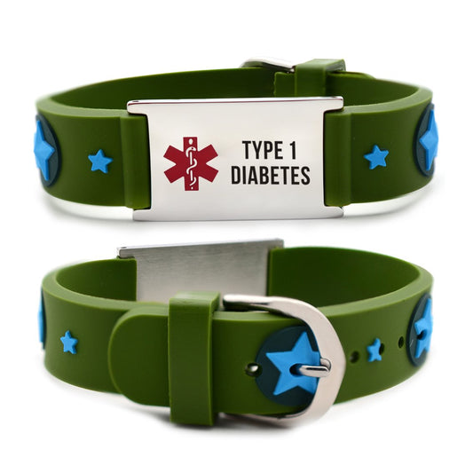 Type 1 Diabetes bracelets for kids-Green american star