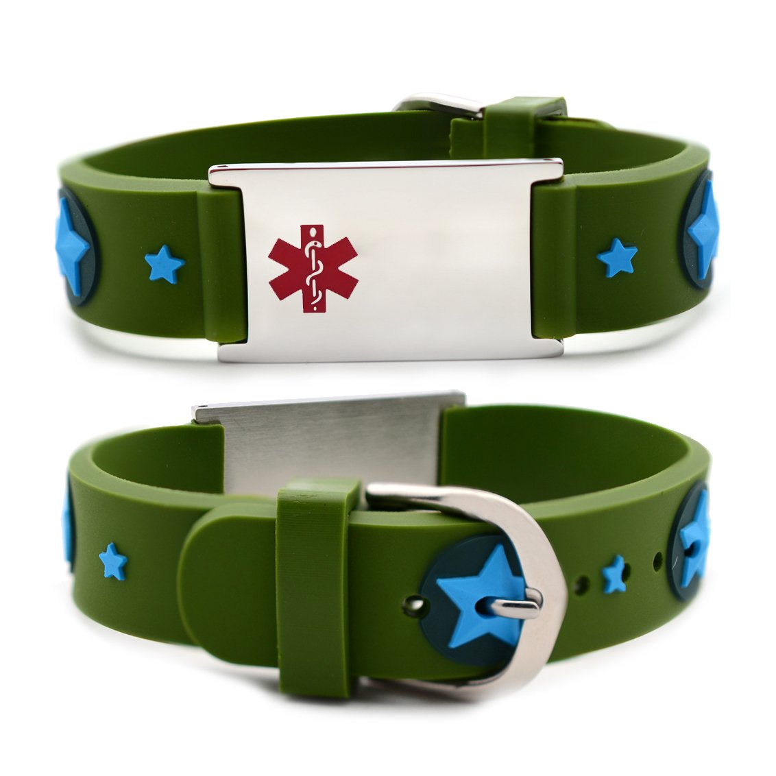 Custom engraving Medical Alert Bracelet for kids-Green american star