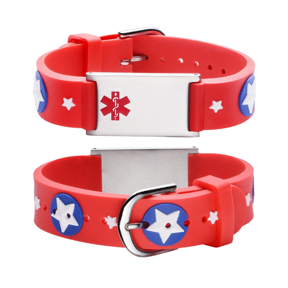 Custom engraving Medical Alert Bracelet for kids-Red american star