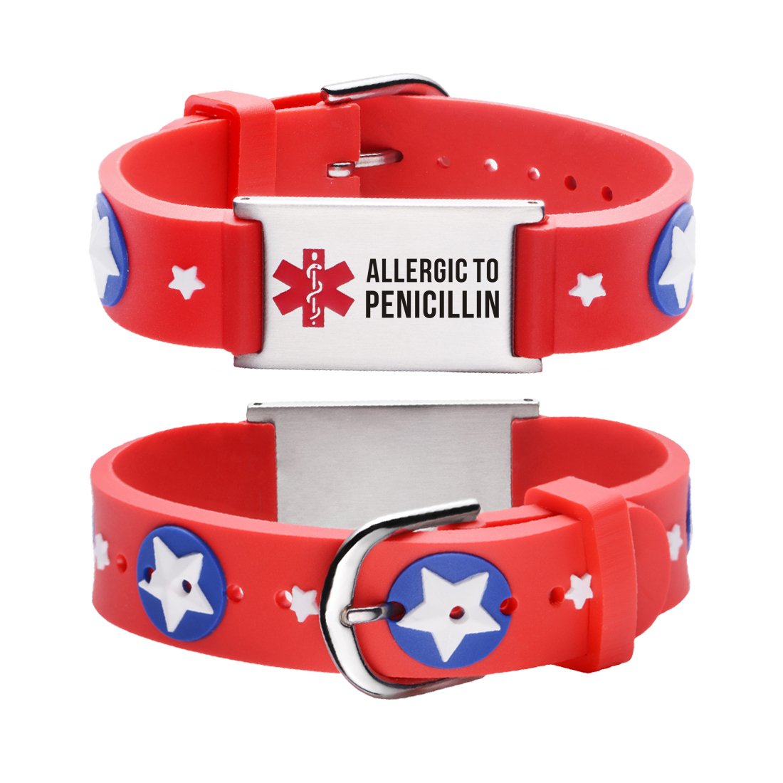 Allergic to Penicillin Alert Bracelet for kids-Red american star
