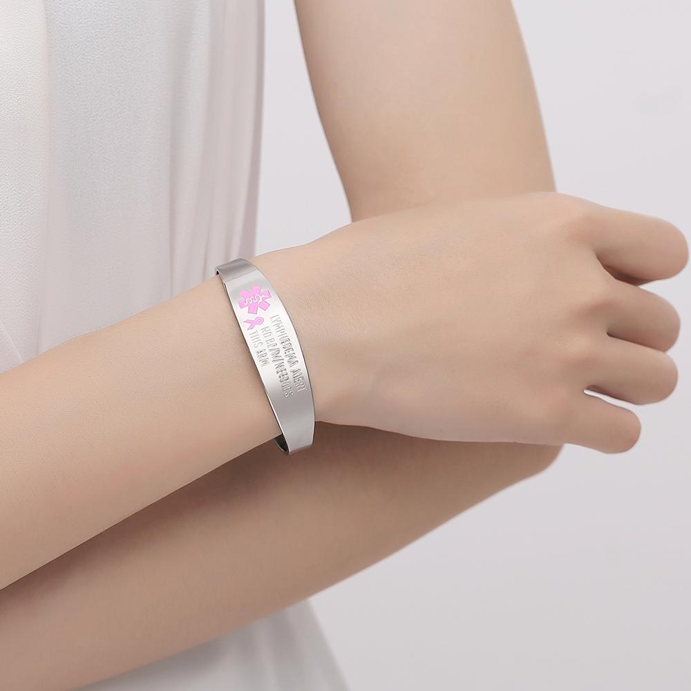 Lymphedema Alert Bracelets No Needle or BP Bracelets Stainless Steel Medical id cuff Bracelets for Women