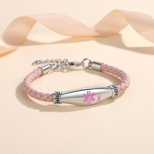 linnalove Lymphedema alert bracelets No Needle or BP bracelets Fashion Pink Leather Medical Alert Bracelets for Womem