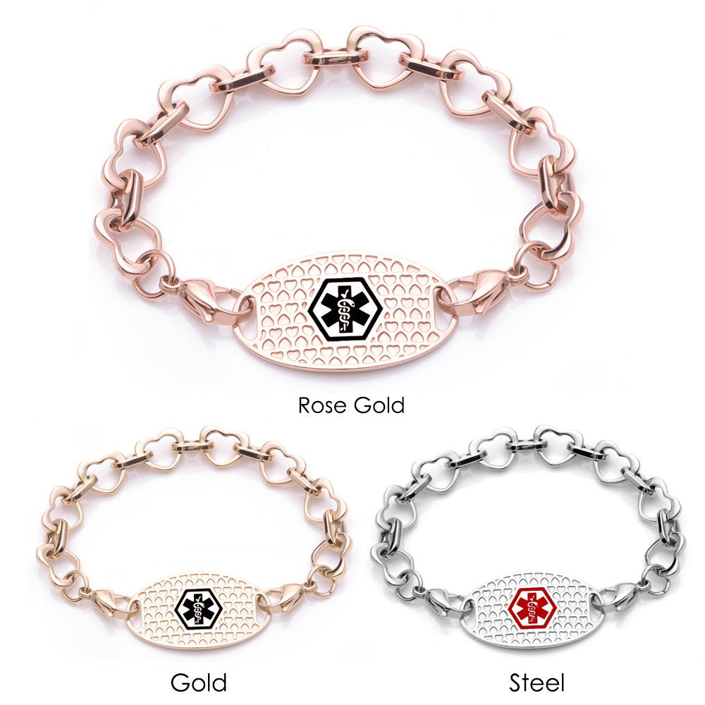 Fashion Interchangeable Love Heart Medical alert id bracelet for Women, Mom & Girl