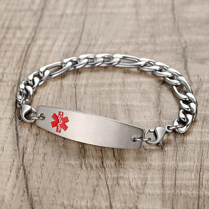 Interchangeable Medical Alert Bracelets for women men with Stainless Steel Figaro Chain