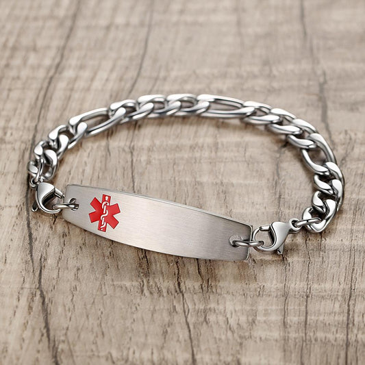 STAINLESS STEEL FIGARO CHAIN INTERCHANGEABLE MEDICAL ID BRACELETS
