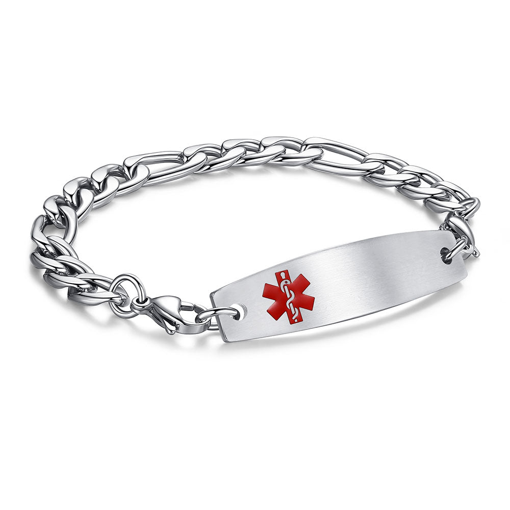 Figaro Chain Interchangeable Medical id Bracelets with Pre-Engraving medical conditions