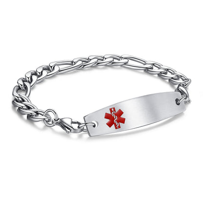 Interchangeable Medical Alert Bracelets for women men with Stainless Steel Figaro Chain