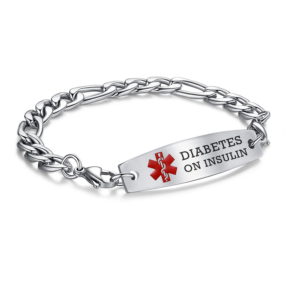 Figaro Chain Interchangeable Medical id Bracelets with Pre-Engraving medical conditions