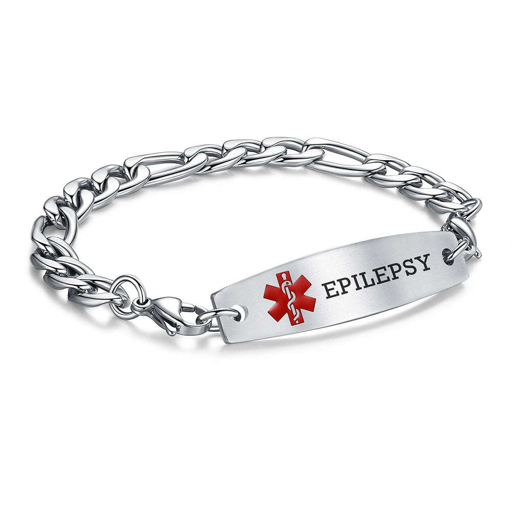 Figaro Chain Interchangeable Medical id Bracelets with Pre-Engraving medical conditions