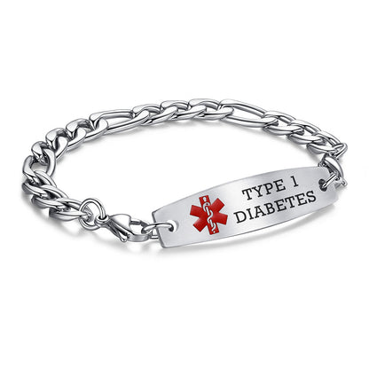 Figaro Chain Interchangeable Medical id Bracelets with Pre-Engraving medical conditions