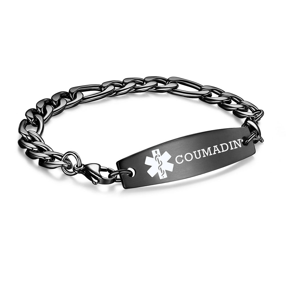 Figaro Chain Interchangeable Medical id Bracelets with Pre-Engraving medical conditions