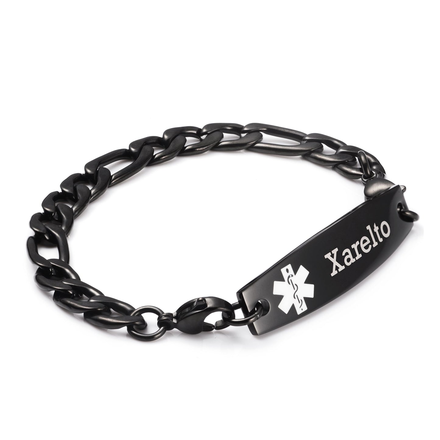 Figaro Chain Interchangeable Medical id Bracelets with Pre-Engraving medical conditions