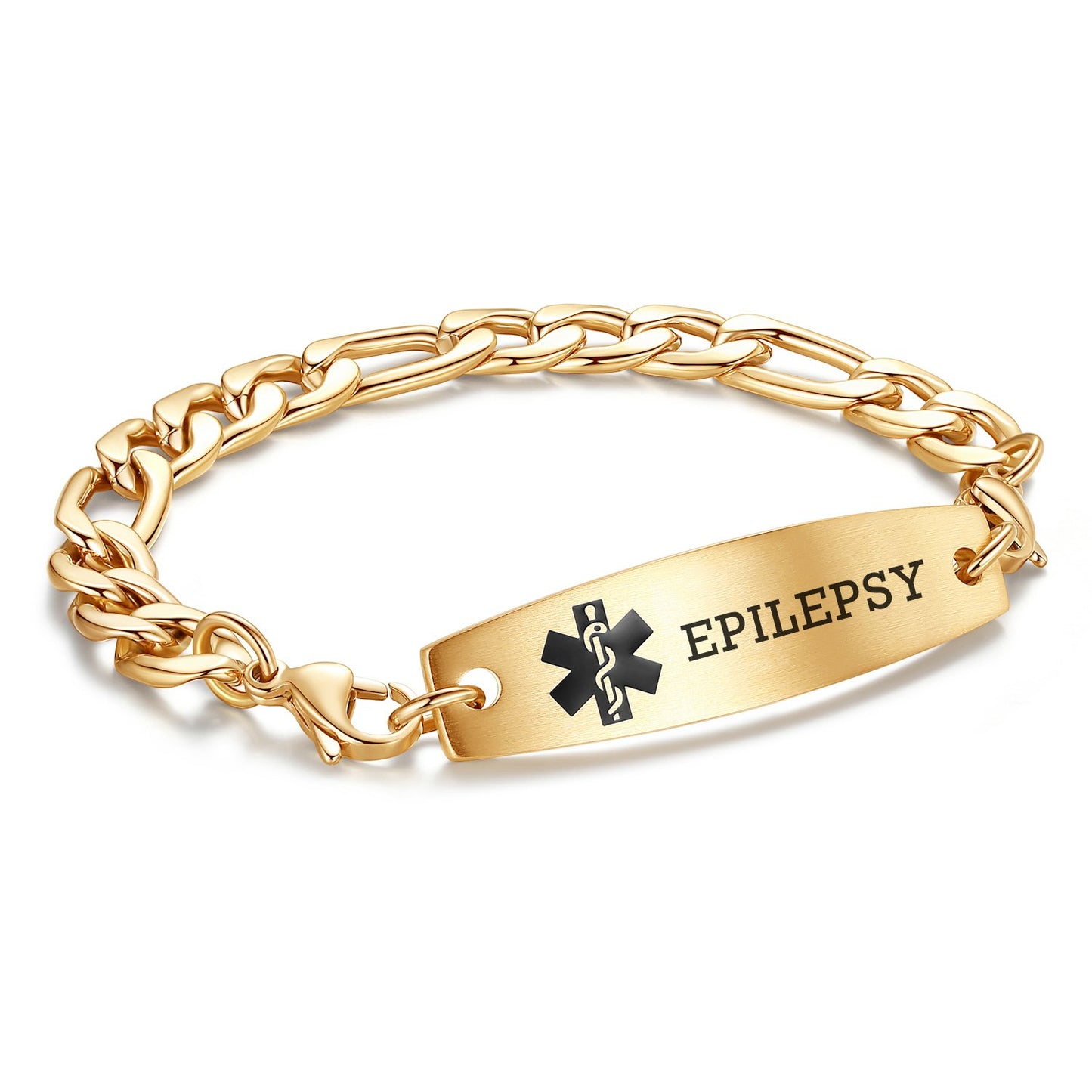 Engraving EPILEPSY Gold Figaro Chain Interchangeable Medical id Bracelets