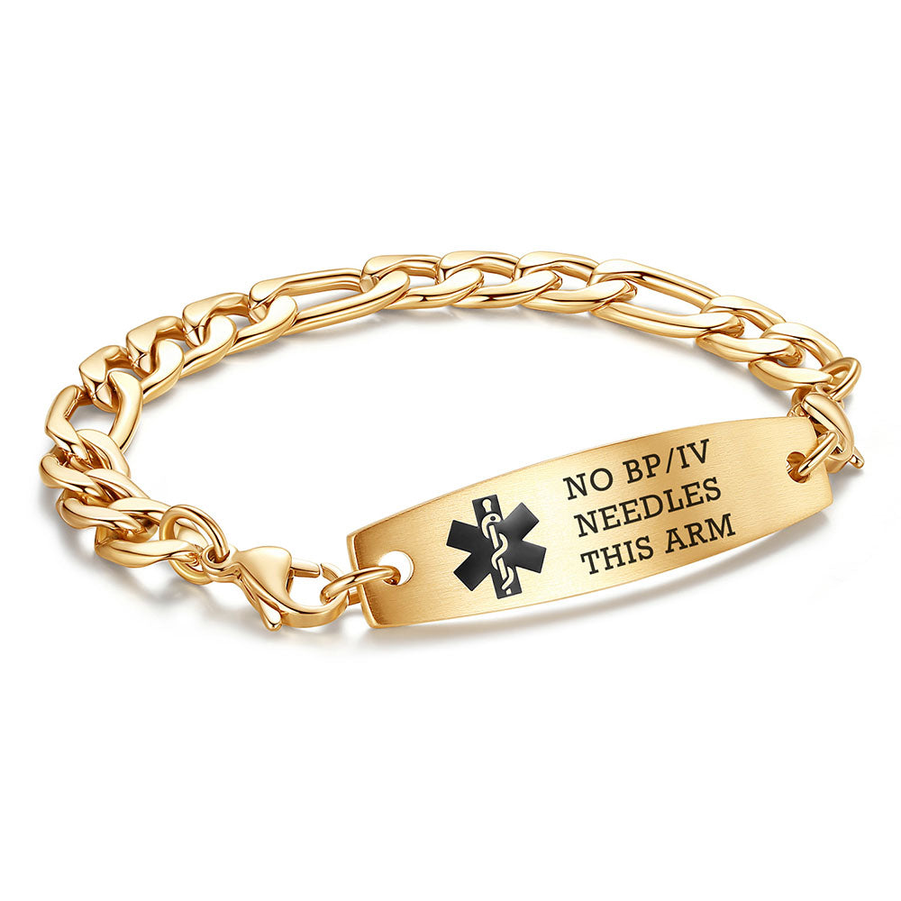 Figaro Chain Interchangeable Medical id Bracelets with Pre-Engraving medical conditions