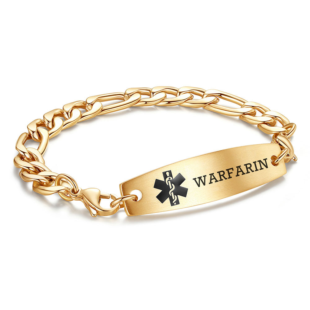 Figaro Chain Interchangeable Medical id Bracelets with Pre-Engraving medical conditions