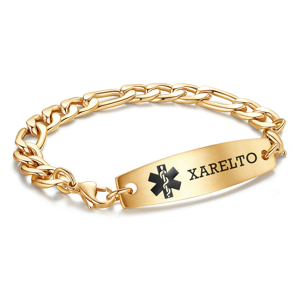 Figaro Chain Interchangeable Medical id Bracelets with Pre-Engraving medical conditions