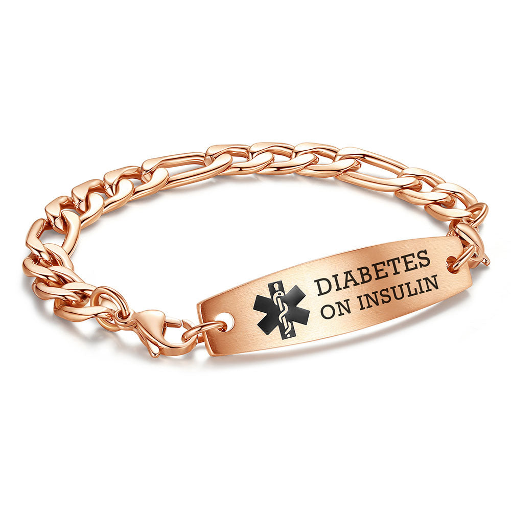 Figaro Chain Interchangeable Medical id Bracelets with Pre-Engraving medical conditions