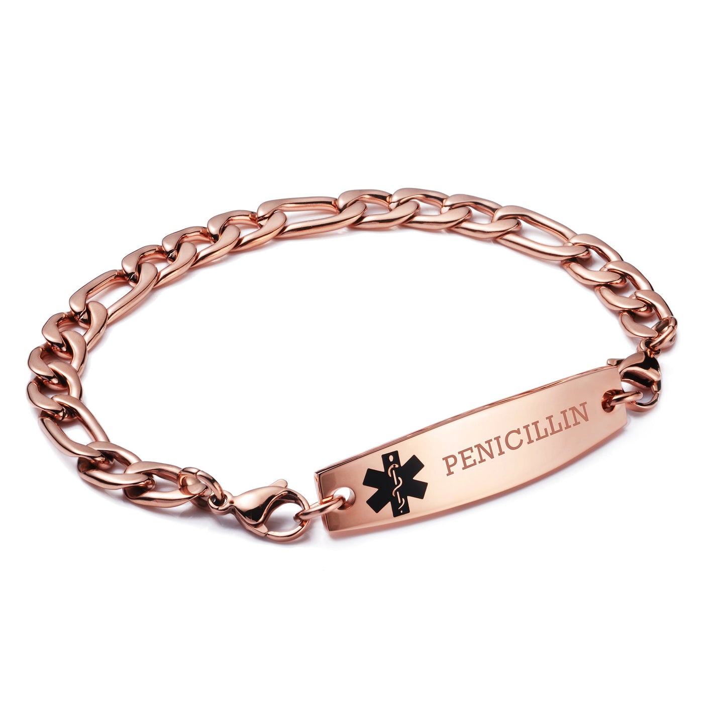 Figaro Chain Interchangeable Medical id Bracelets with Pre-Engraving medical conditions