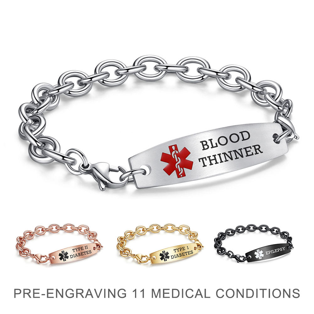 Interchangeable medical alert bracelets for men women Stainless steel Cable Chain Medical bracelets