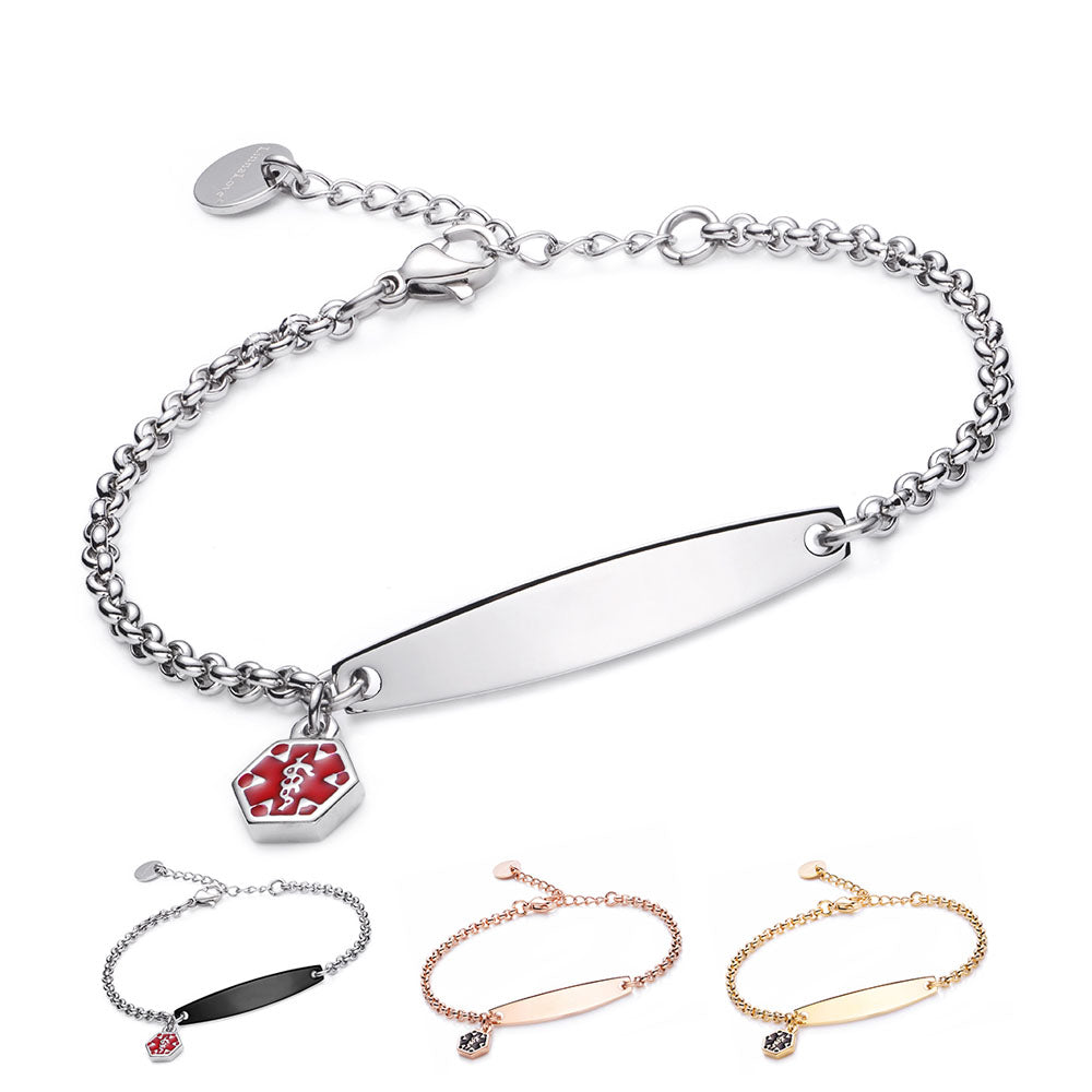 SIMPLE ROLO CHAIN MEDICAL ID BRACELET FOR WOMEN