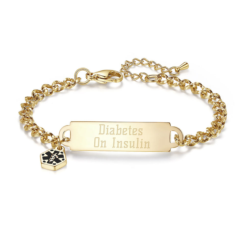 Shining Diamond Cutting Medical Alert id Bracelet for Women & Girls