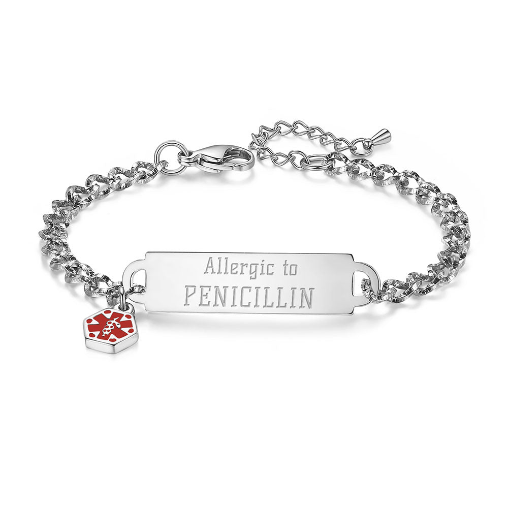 Shining Diamond Cutting Medical Alert id Bracelet for Women & Girls