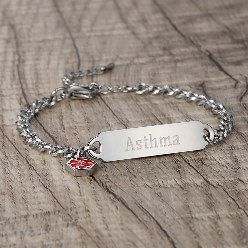 Shining Diamond Cutting Medical Alert id Bracelet for Women & Girls