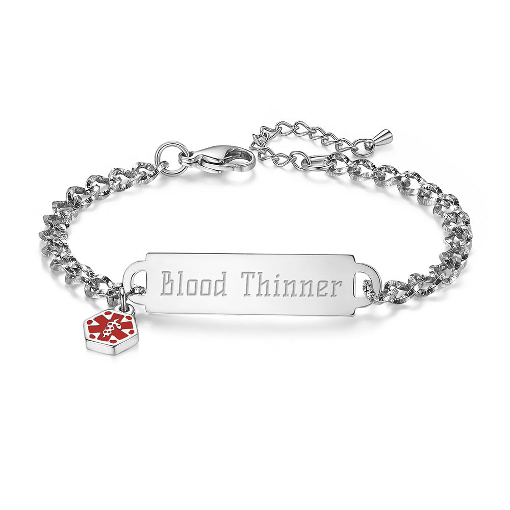 Shining Diamond Cutting Medical Alert id Bracelet for Women & Girls