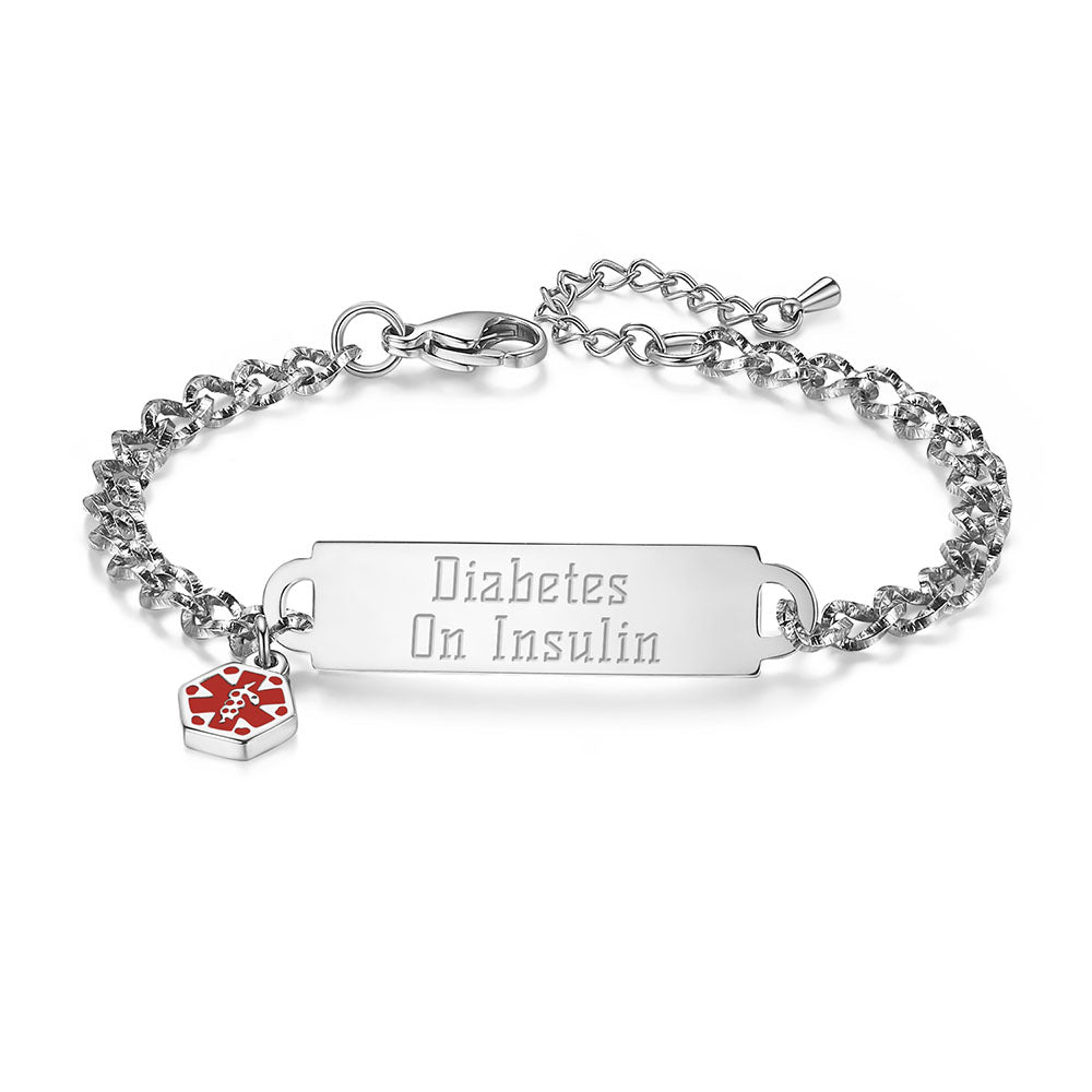 Shining Diamond Cutting Medical Alert id Bracelet for Women & Girls