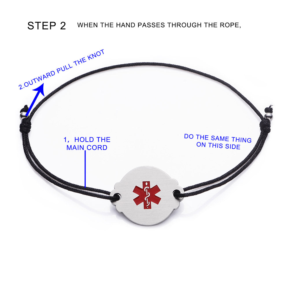 Handmade Adjustable Cord Medical Alert Bracelets for Women