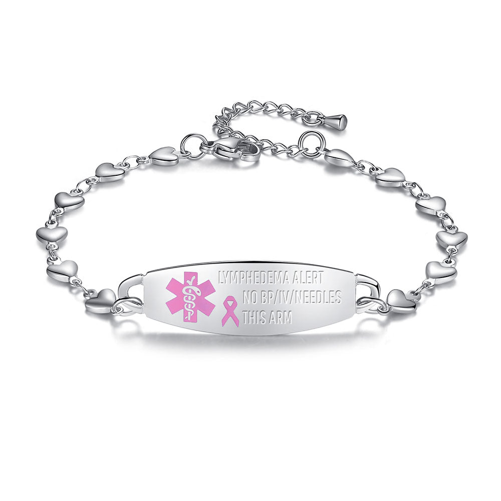 Fashion Heart Chain Medical Alert id Bracelet for Women & Girl