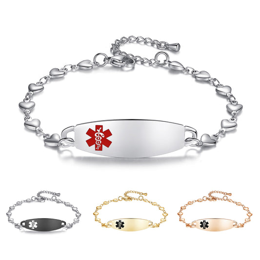 Heart Medical Alert Bracelet for Women Fashion Medical ID Jewelry 6.5-8 inches Adjustable