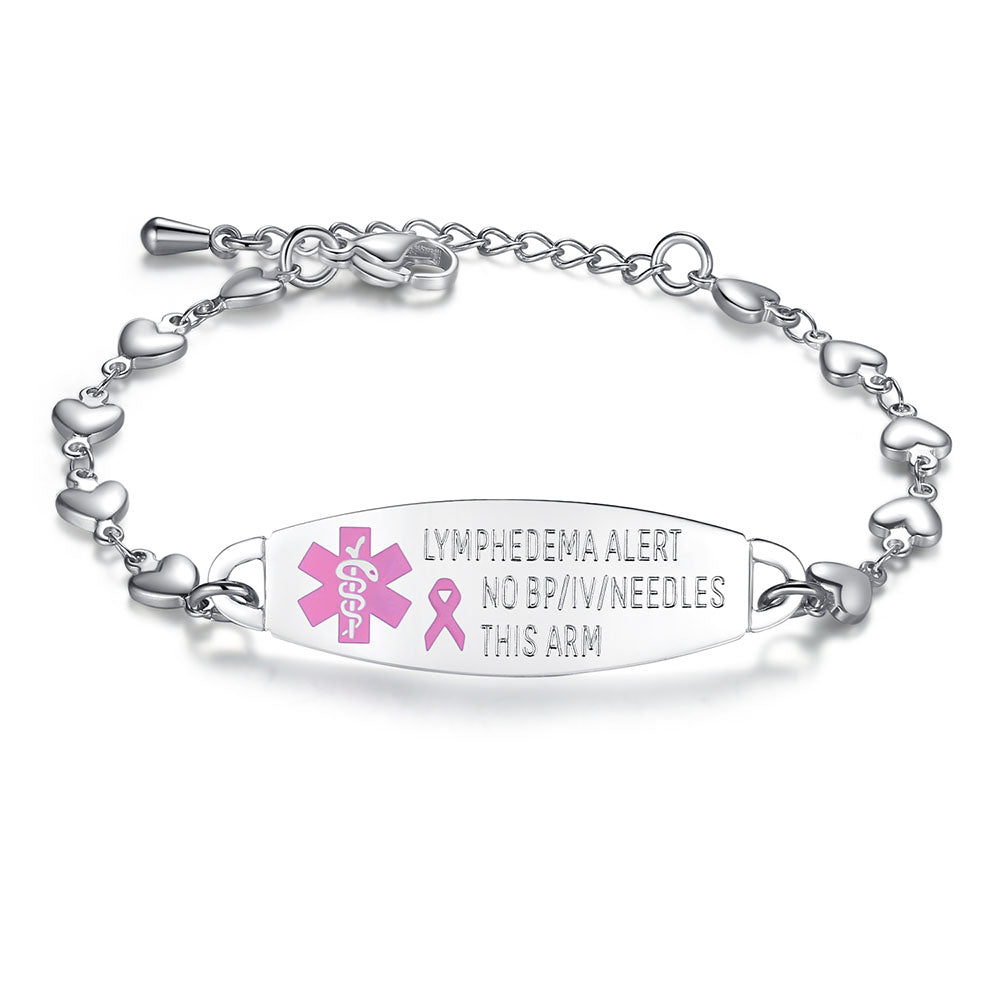 Fashion Heart Chain Medical Alert id Bracelet for Women & Girl
