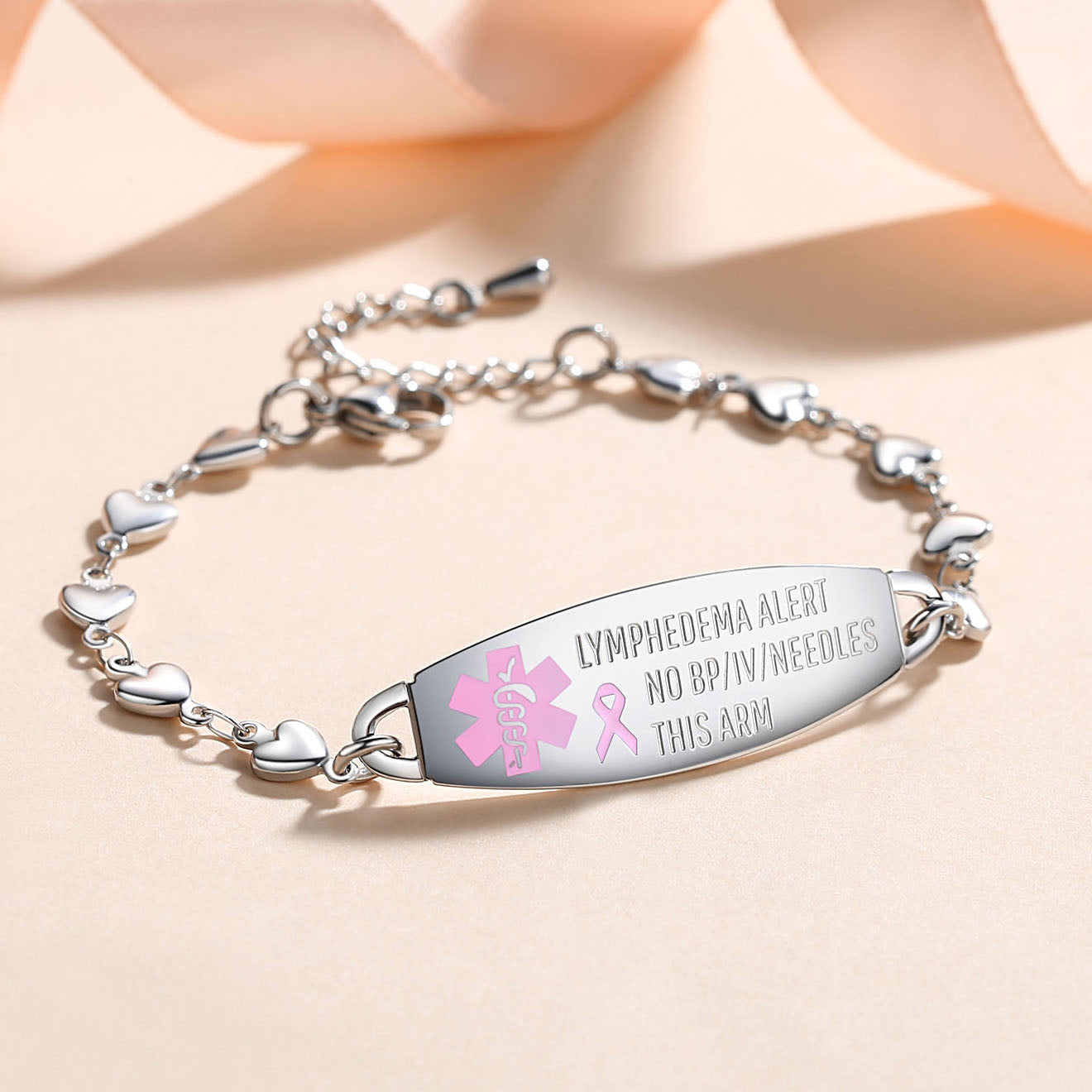 HEART LYMPHEDEMA ALERT BRACELET FOR WOMEN MEDICAL ID JEWELRY