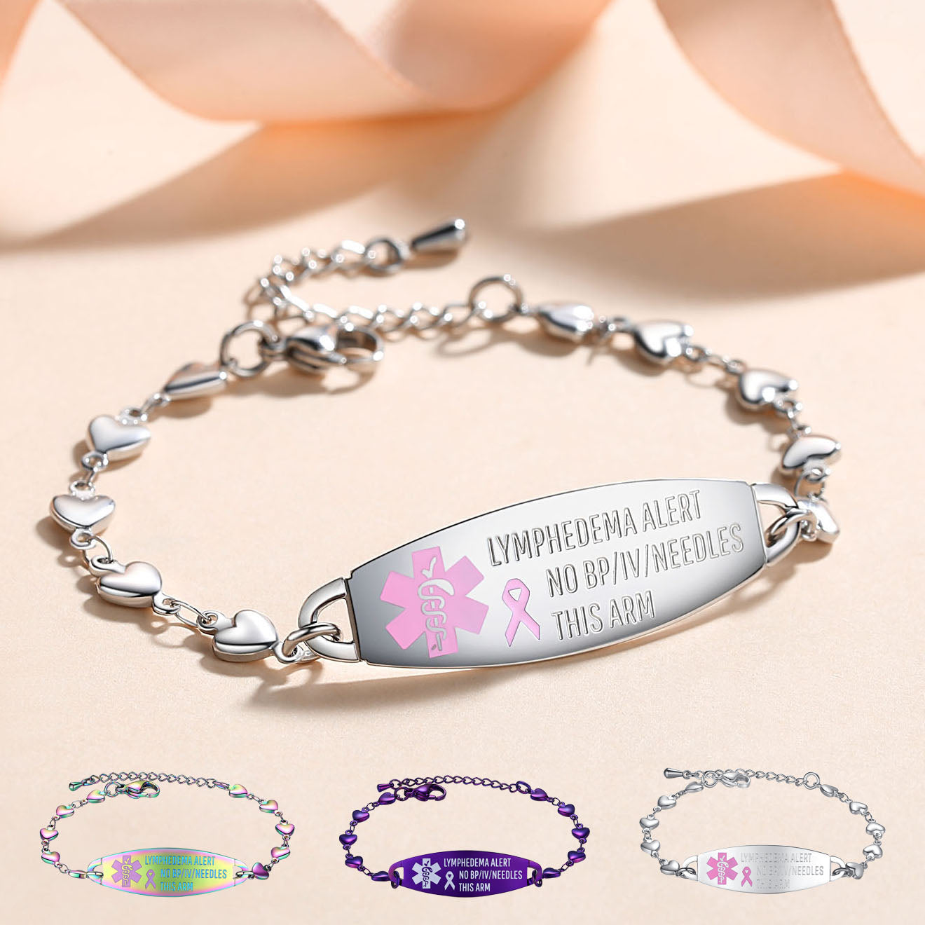 HEART LYMPHEDEMA ALERT BRACELET FOR WOMEN MEDICAL ID JEWELRY