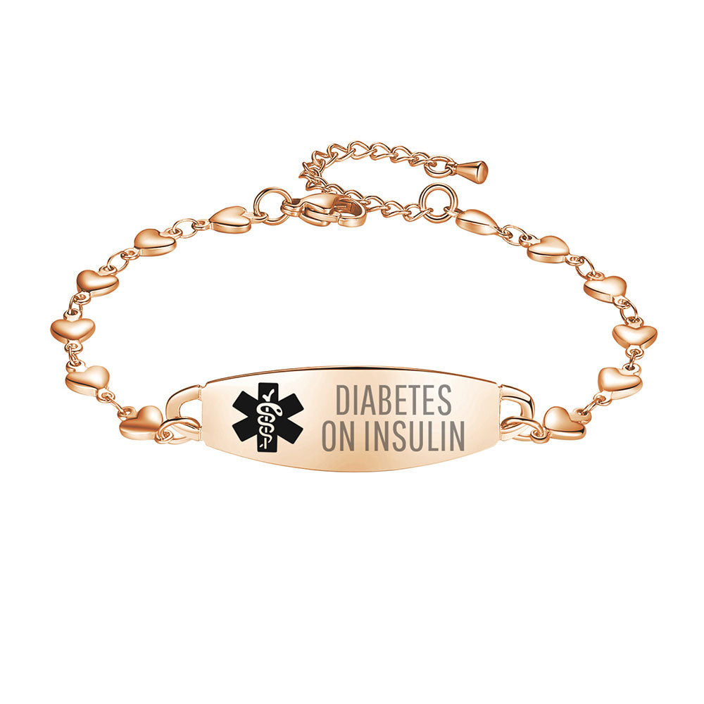 Fashion Heart Chain Medical Alert id Bracelet for Women & Girl